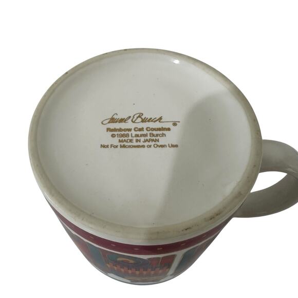 Laurel Burch Rainbow Cat Cousins Mug 1988 Colorful Ceramic Coffee Cup with Box - Picture 12 of 12